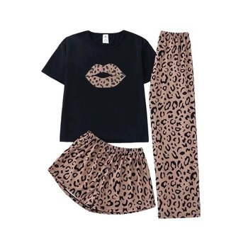 Women's Cotton Pajama Set — T-shirt, Shorts, and Pants in Black