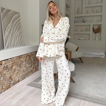 Women's Cotton Muslin Pajama COSY with Red Hearts — Comfort for Home