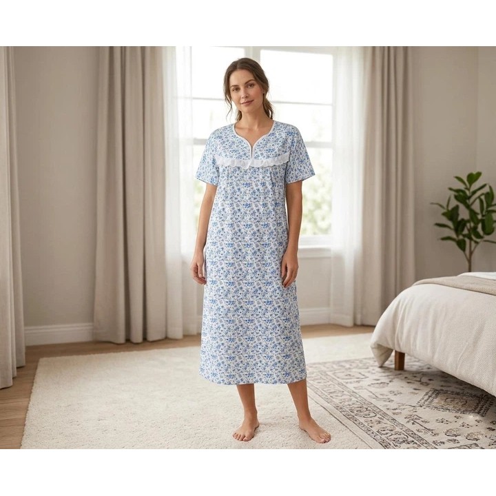 Chemise de nuit en coton blanc avec motif floral
