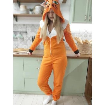 Fleece Home Romper with Back Pocket in Orange