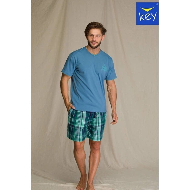 Pijama de hombre Key de algodón en azul y verde