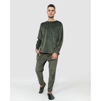 Men's Velvet Pajama Set with Jacket and Pants in Khaki by Maybel