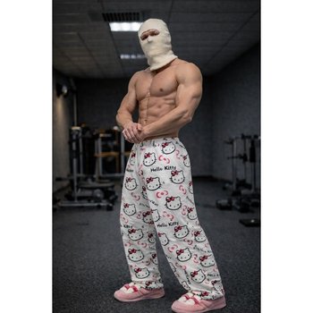 Men's Plush Home Pants Hello Kitty — White Comfort for Home