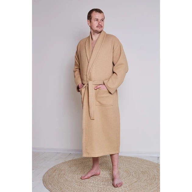Albornoz de waffle para hombre en color beige de algodón