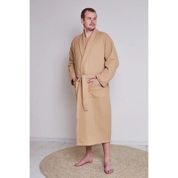 Men's Beige Waffle Bathrobe Made of Cotton