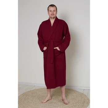Men's Waffle Kimono Robe in Burgundy Cotton