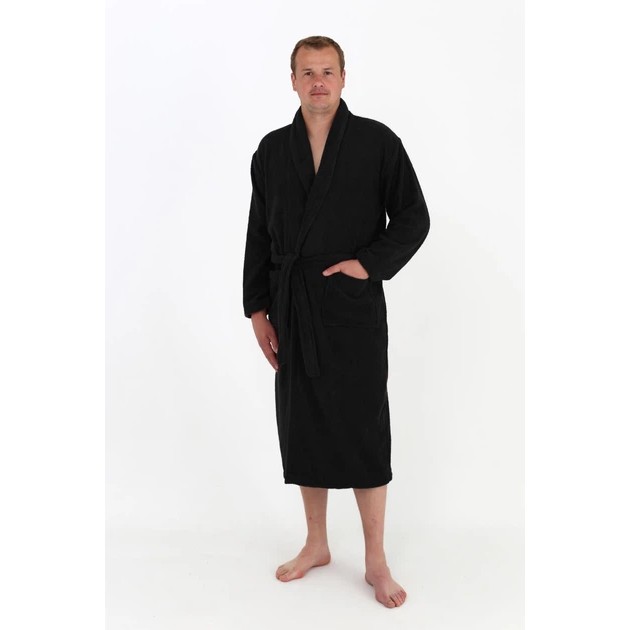 Herren Frottee-Bademantel in Schwarz — Komfort aus 100% Baumwolle