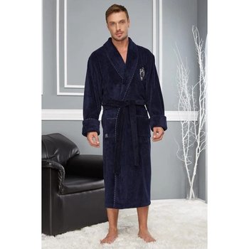 Men's Plush Bathrobe Nusa in Dark Blue — Cozy Comfort