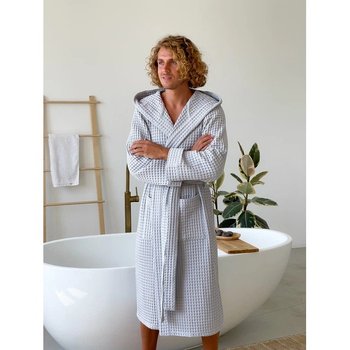 Men's COSY Waffle Robe with Hood in Light Gray