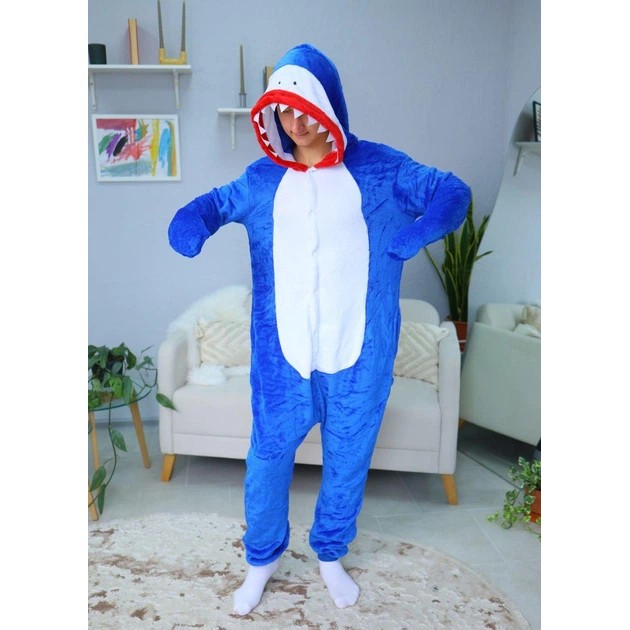 Men's Shark Kigurumi Pajama in Blue — Soft Velsoft Material
