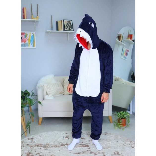 Men's Shark Megalodon Kigurumi in Dark Blue — Cozy Pajama