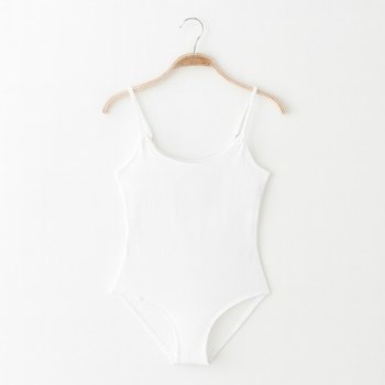 White Cotton Bodysuit with Thin Straps for Women