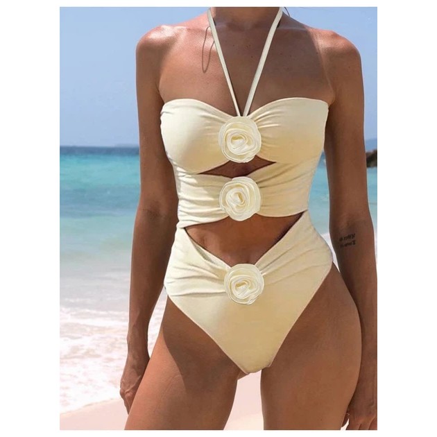 Floral Bandeau One-Piece Swimsuit by MB in White
