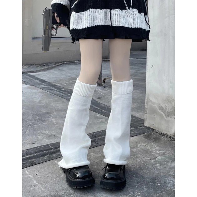 Y2K Weite Flared Weiße Beinwärmer — Stilvolle Strickaccessoires