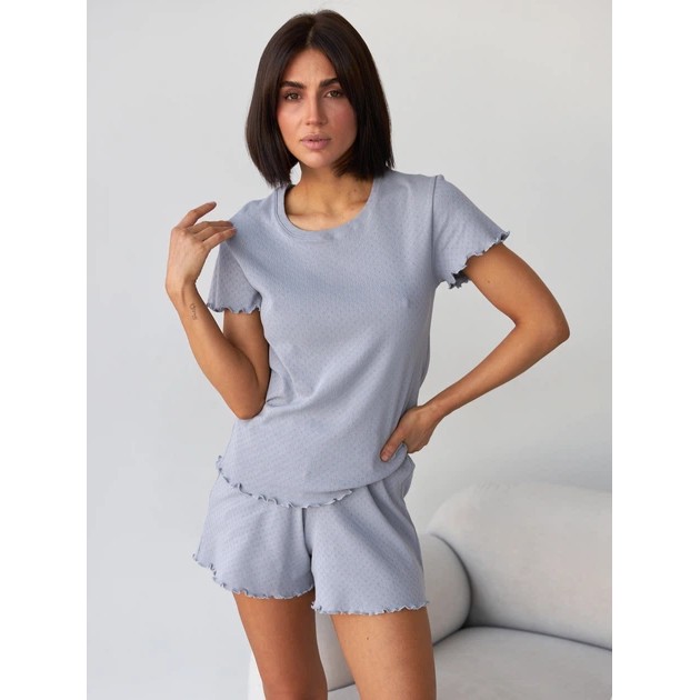 Damen Baumwoll-Pyjama-Set von BARWA garments in Grau — Stilvoller Komfort für Zuhause