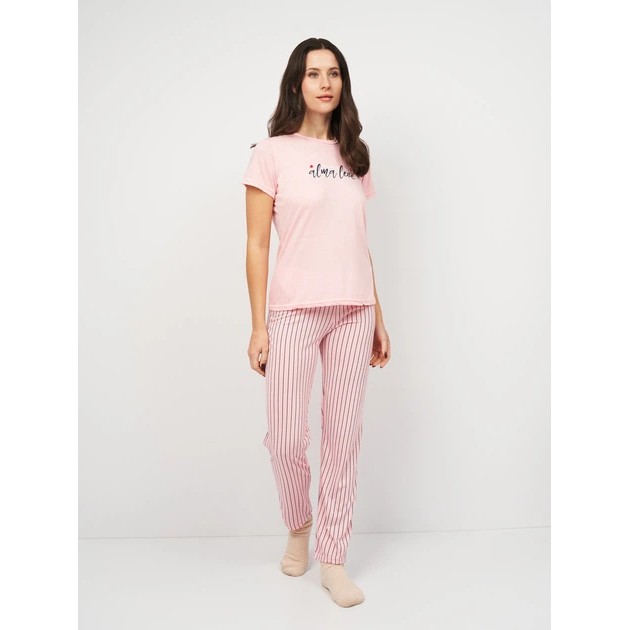 Damen-Pyjama-Set mit T-Shirt und Hose — leichter Komfort in Rosa