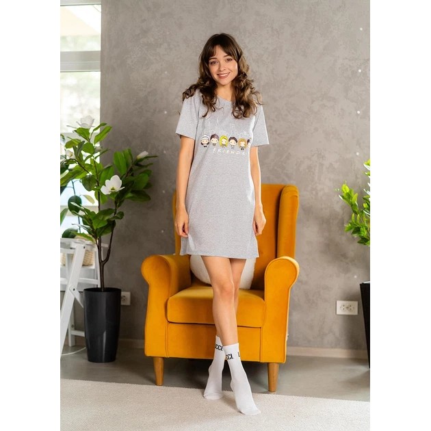 LUCCI Nachthemd in Grau — 100% Baumwolle mit Schlafmaske