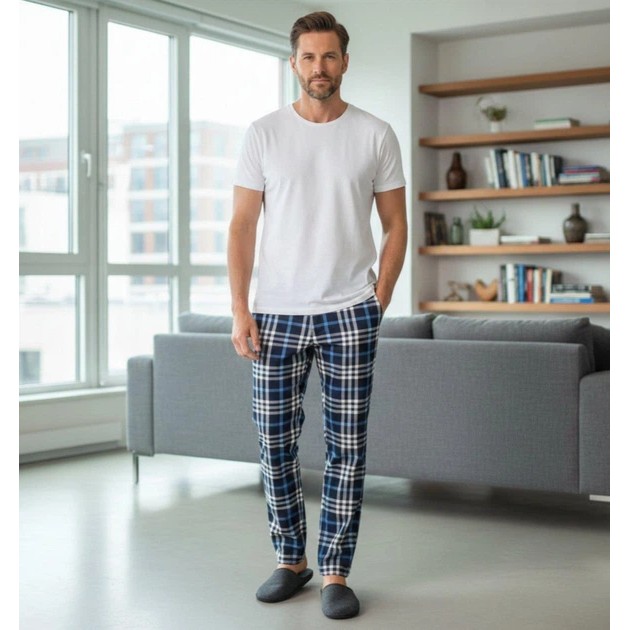 Herren Schlafanzughose Triko im Karodesign – Blau