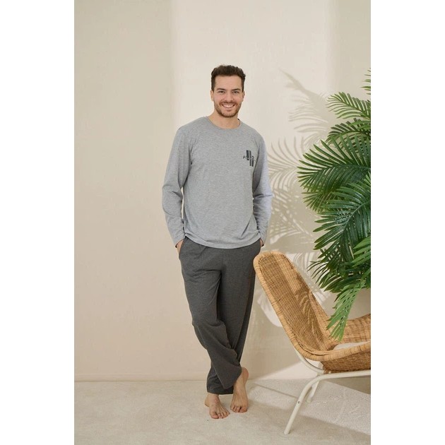 Herren Baumwoll-Pyjama 'SOMMEIL' in Grau