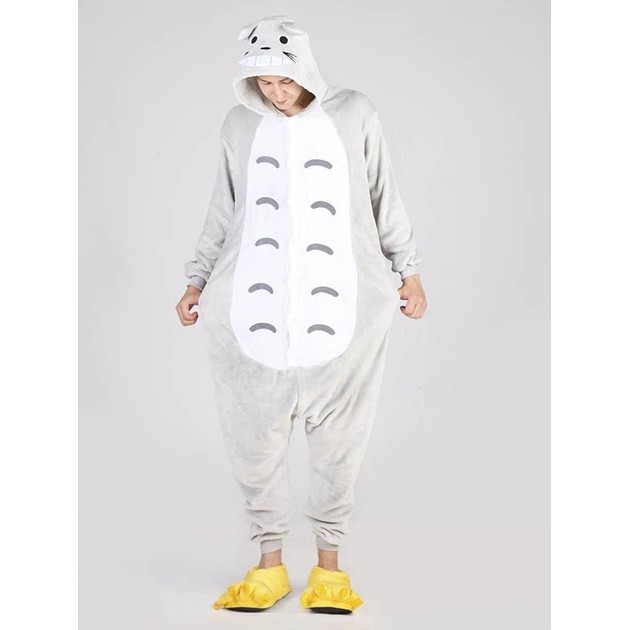 Jamboo Totoro Kigurumi — grauweißer Schlafanzug aus Velsoft