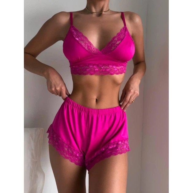 Wäsche Set — Pinkes Bralette und Spitzen Shorts