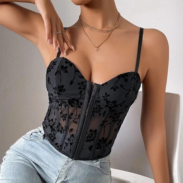 Flora schwarzes Korsett-Bustier-Top