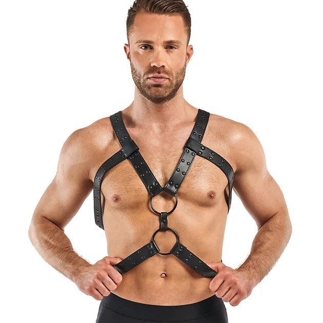 Bedroom Fantasies Rocco Bondage Harness — black vegan leather