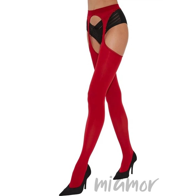 Opake Strümpfe mit Gürtel Fiore Diavola in Rot — Stil und Komfort