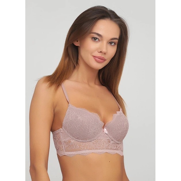 Push-Up Bra — Beige-Pink Lace Design