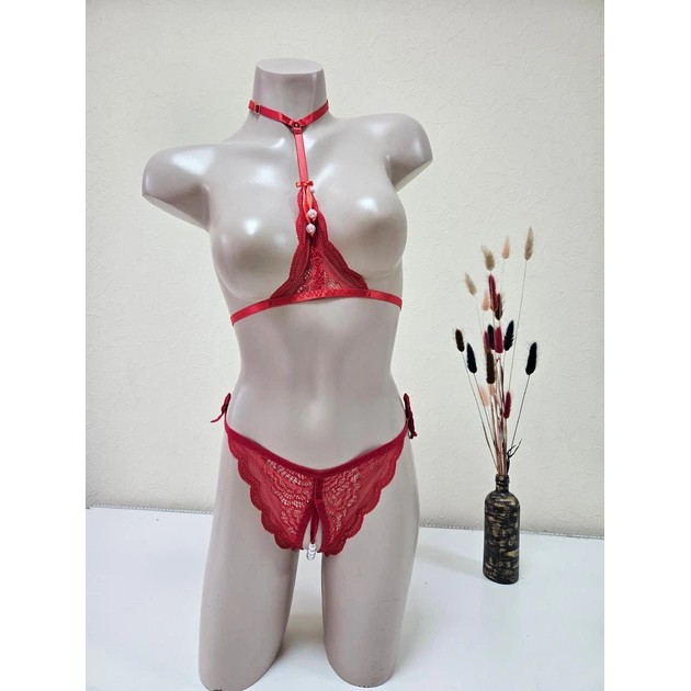 Conjunto de lencería erótica femenina - sujetador y bragas con cuentas