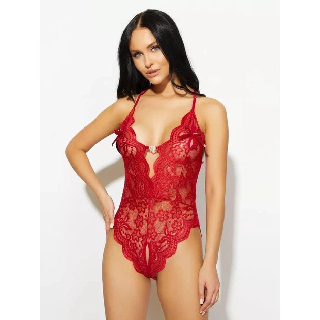 Damen Spitze Bodysuit Love in Rot — Eleganz und Stil