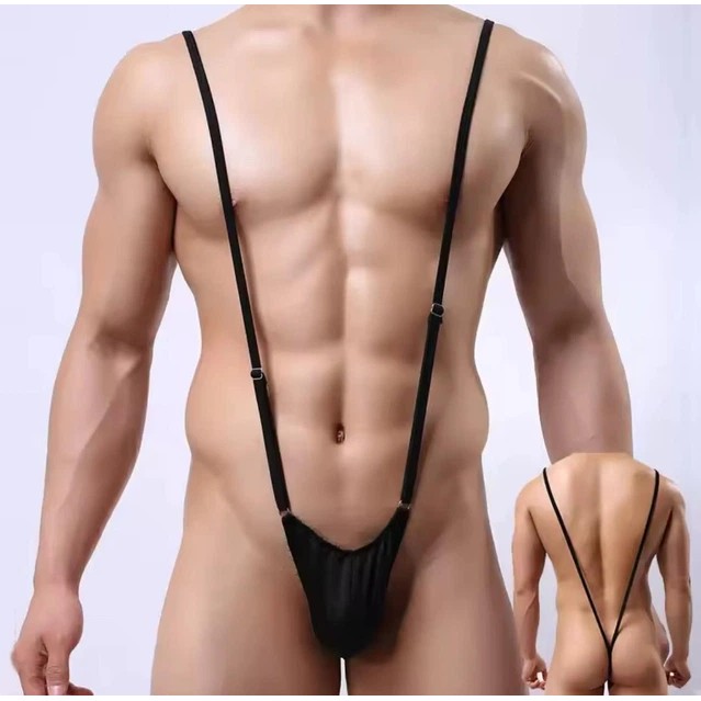 Herren-Bodystocking mit Strings — schwarzer erotischer Stil