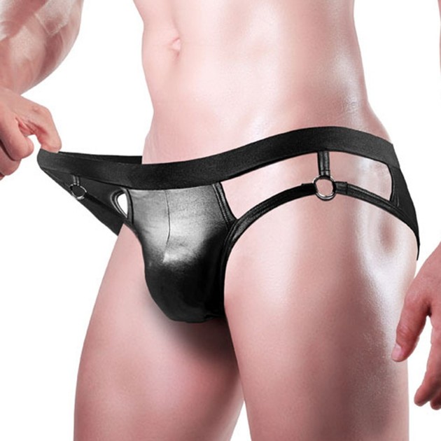 Jockstrap masculino de eco cuero - estilo provocador negro