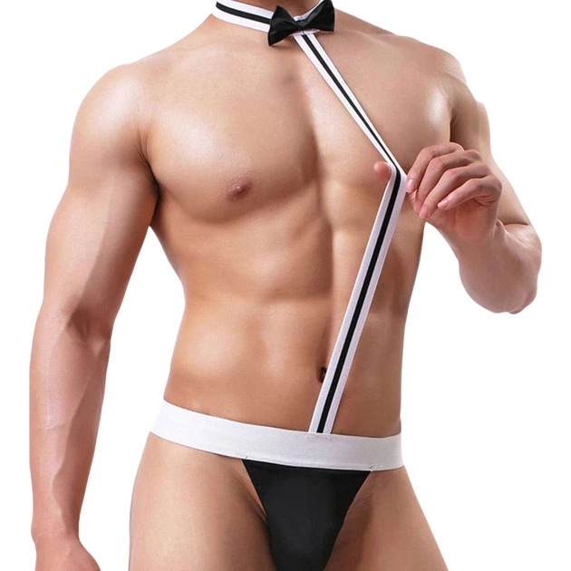 Erotisches Kellnerkostüm — Schwarzer Bodysuit mit String