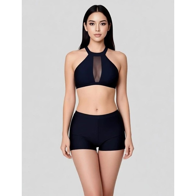 Maillot de bain Fuba - Top noir avec shorts et jupe