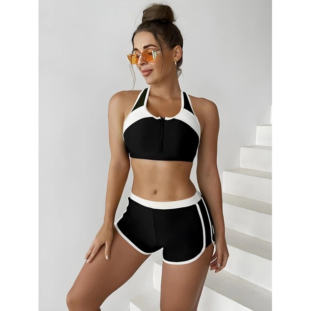 Fuba Badehose — Schwarz-Weiße Zip-Oberteil
