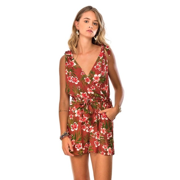 Damen Strand-Overall Banana Moon in braun mit Blumenmuster