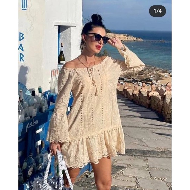 טוניקה לחוף נשים INDIRA בצבע בז' בהיר