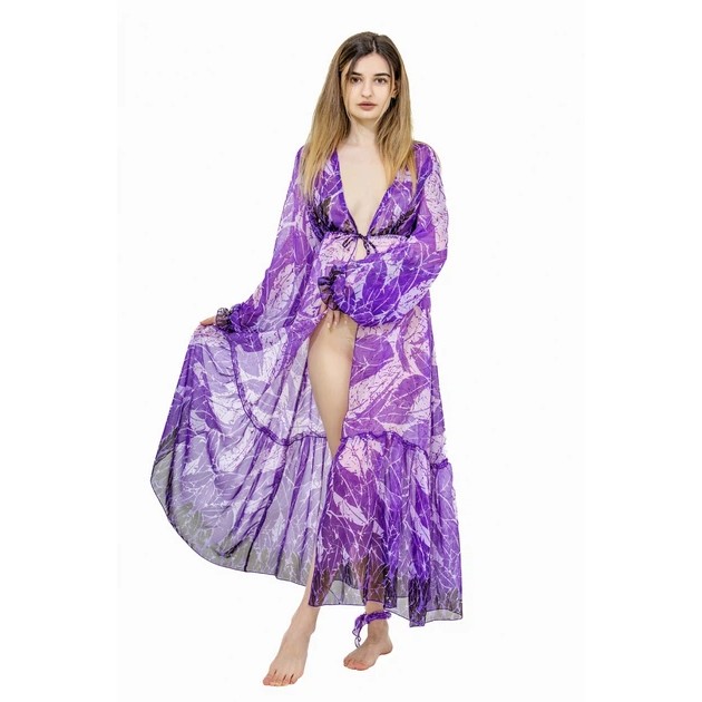 Bata de playa femenina de chiffon en color lila - Elegancia y comodidad