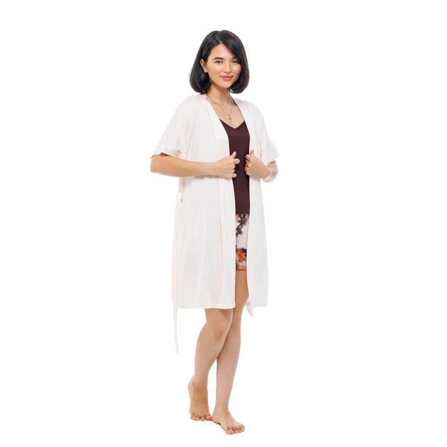 Damen Kimono-Robe aus Viskose von Natalux in Creme