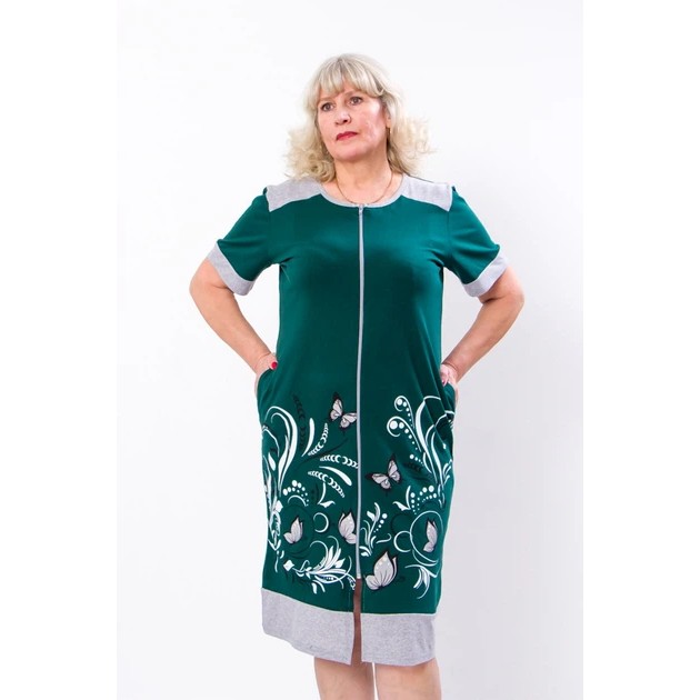 Women's Zip-Up Robe with Print in Emerald