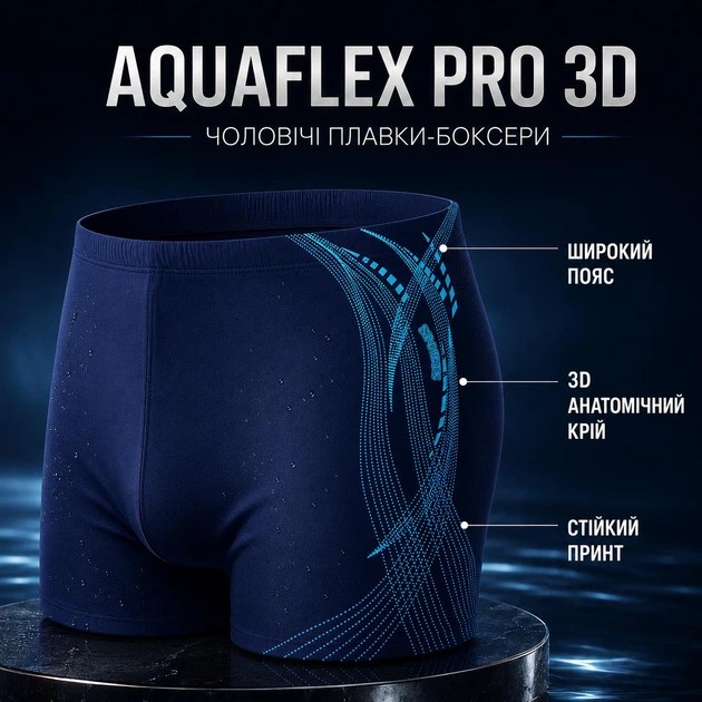 Мужские плавки-боксеры AquaFlex Pro 3D синие для плавания