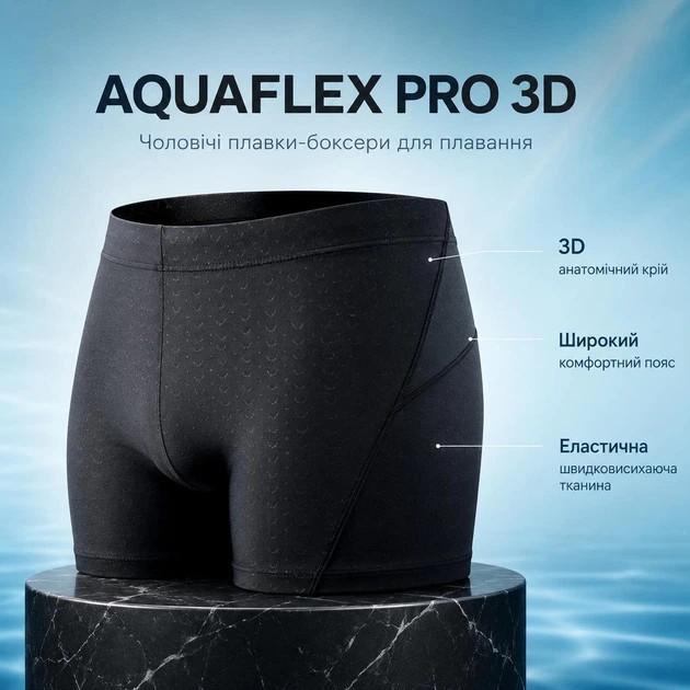 Herren AquaFlex Pro 3D Schwarze Boxer Badehosen