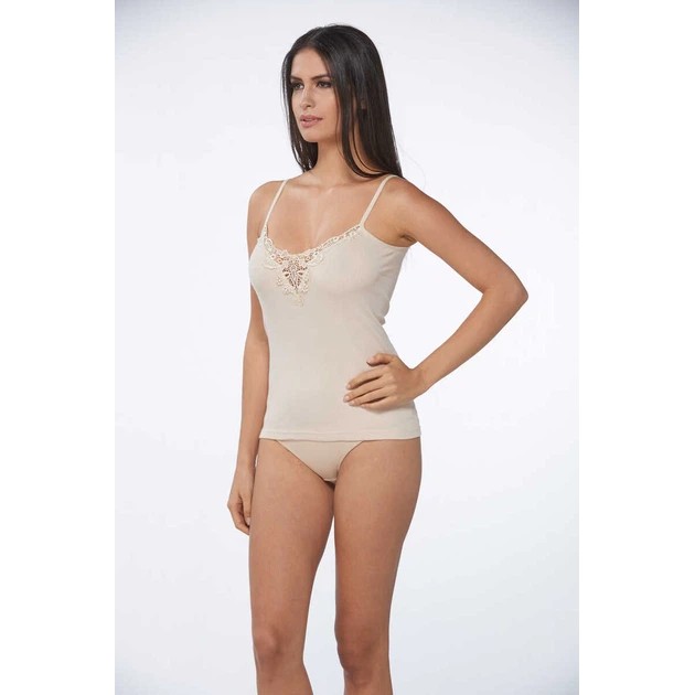 Camiseta de Encaje Beige para Mujer Sevim