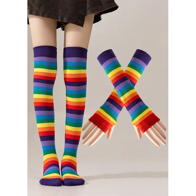 Set of Colorful Stripe Golfers and Mittens