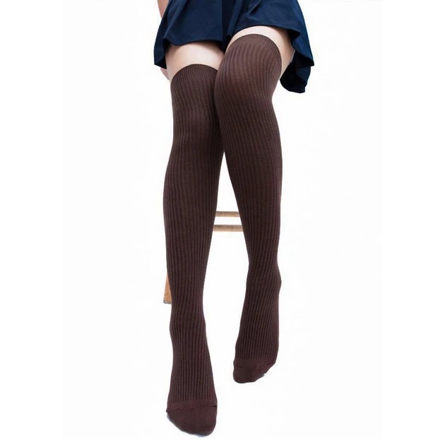 Chaussettes Montantes Femme en Brown à Rayures