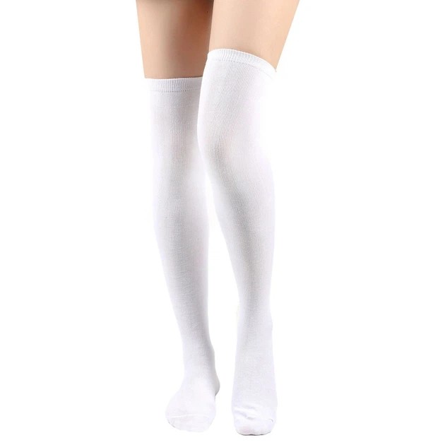 White Knee-High Cotton Socks for Teen Girls