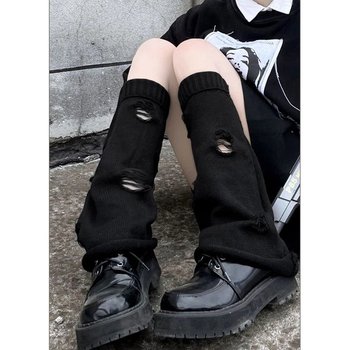 Chaussettes évasées noires déchirées en acrylique – taille unique