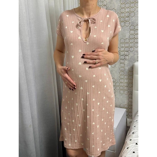 Nursing Nightgown for Pregnant Women in Dusty Pink with Nursing Cut
