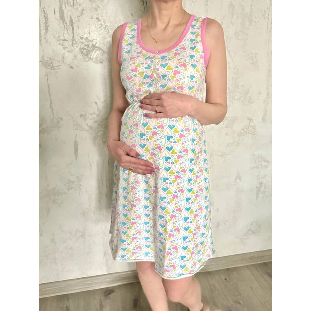 Nightgown for Pregnant Women in Milk Color with Pink Hearts